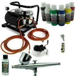 Komplett Airbrush Set Airbrushpistole Saturn Kompressor Sparmax Createx Farben